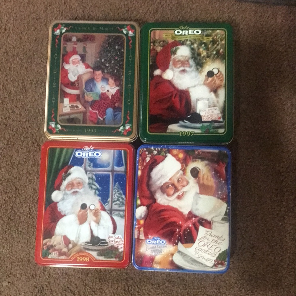 Vintage Oreo Beautiful Christmas Tins. Limited Editions 1993, 1997, 1998, & 2000